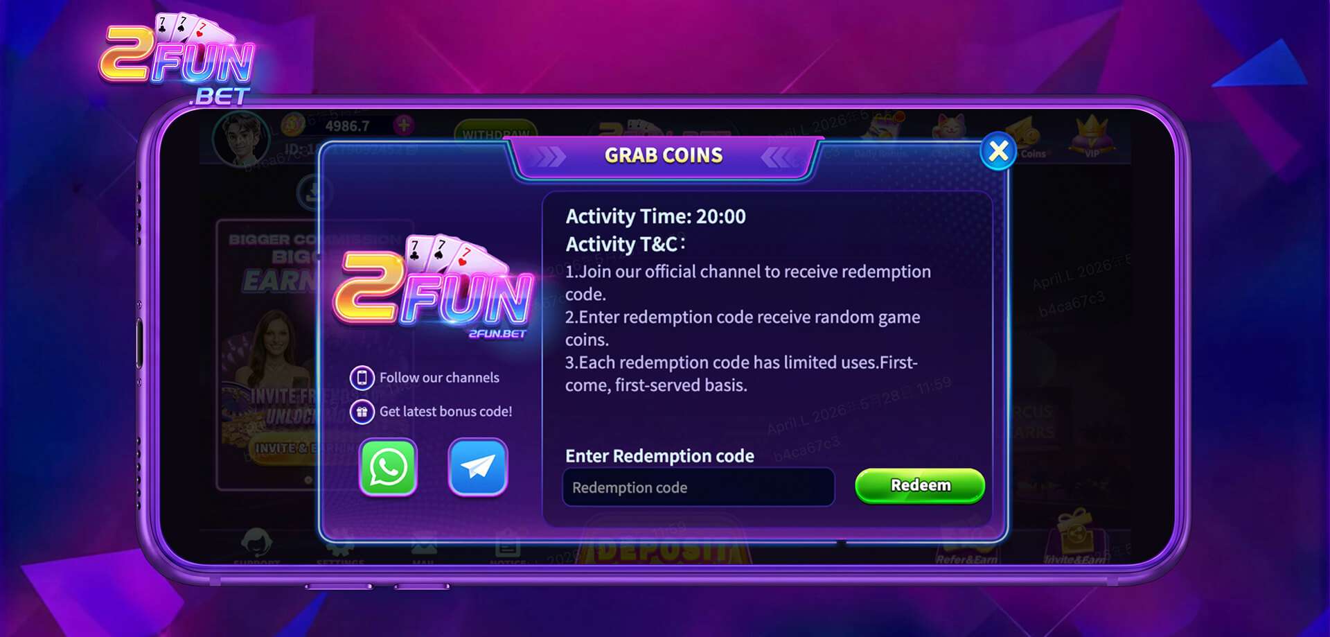 2FUN Grab Coins - Claim Daily Free Game Coins via Telegram!